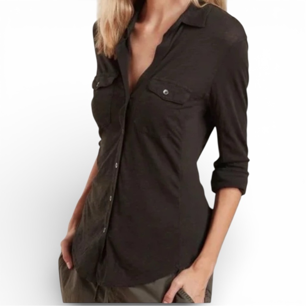 James Perse Black Button-Down Shirt Size S | Lightweight Effortless Everyday Top
